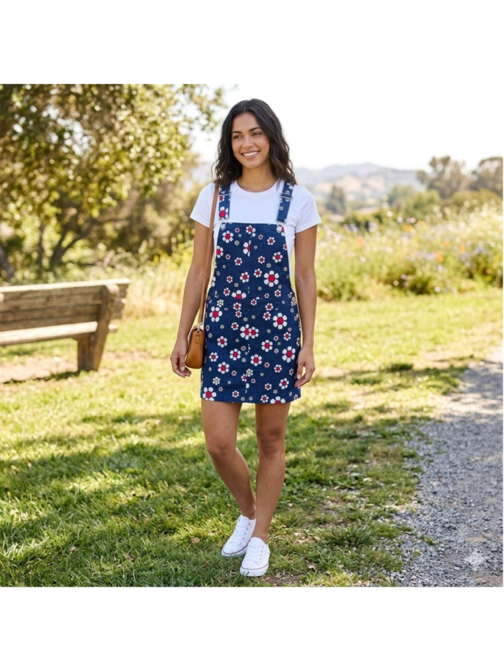 Modcloth Navy Daisy Overall Mini Dress Size Small Stretch